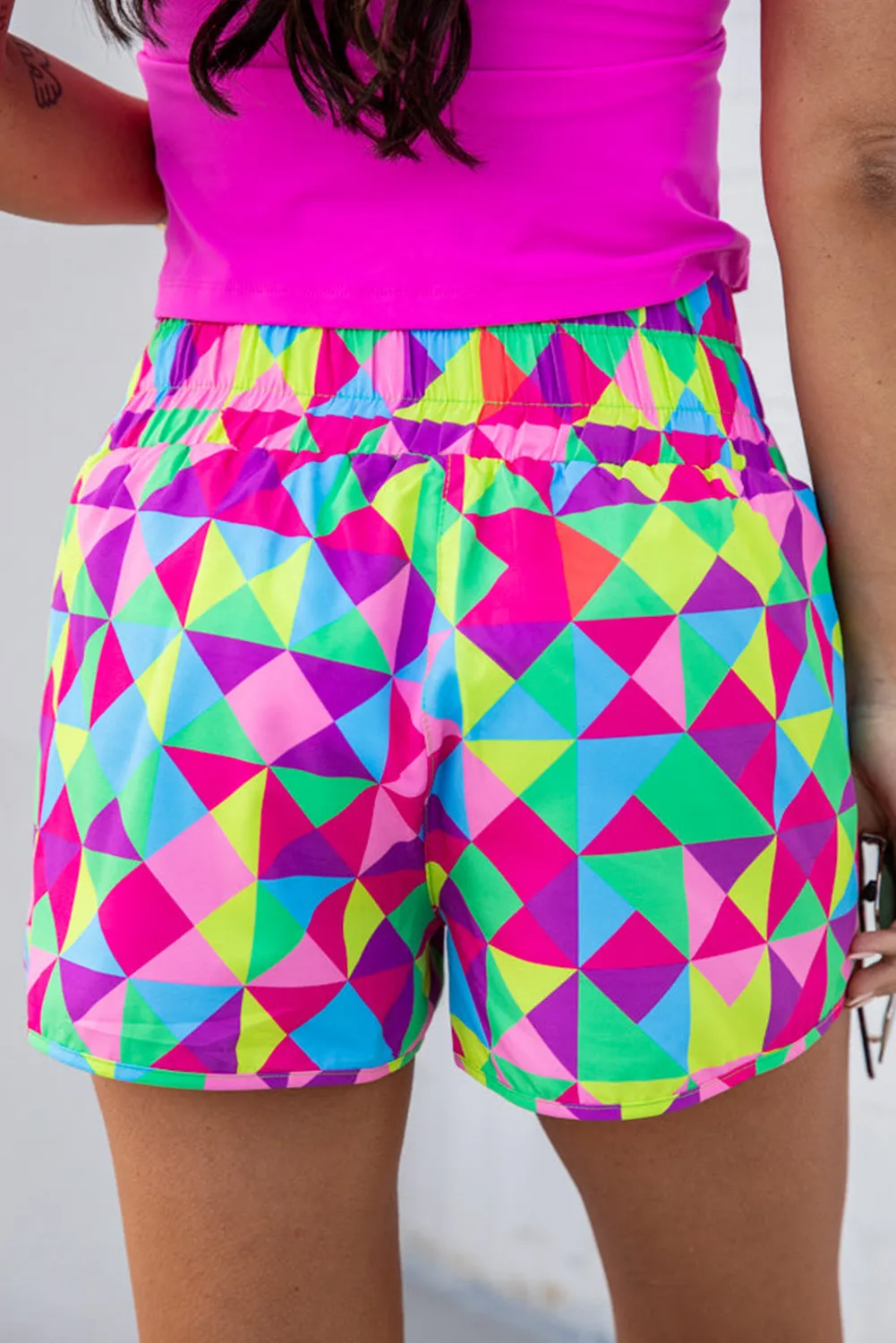 Abstract High Waist Athletic Shorts