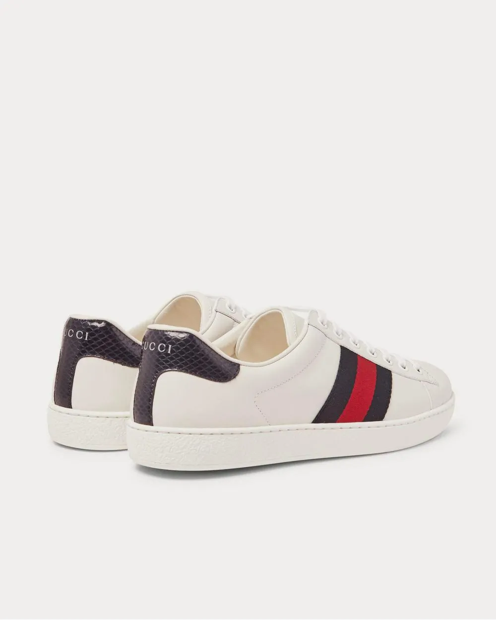 Ace Watersnake-Trimmed Leather  White low top sneakers