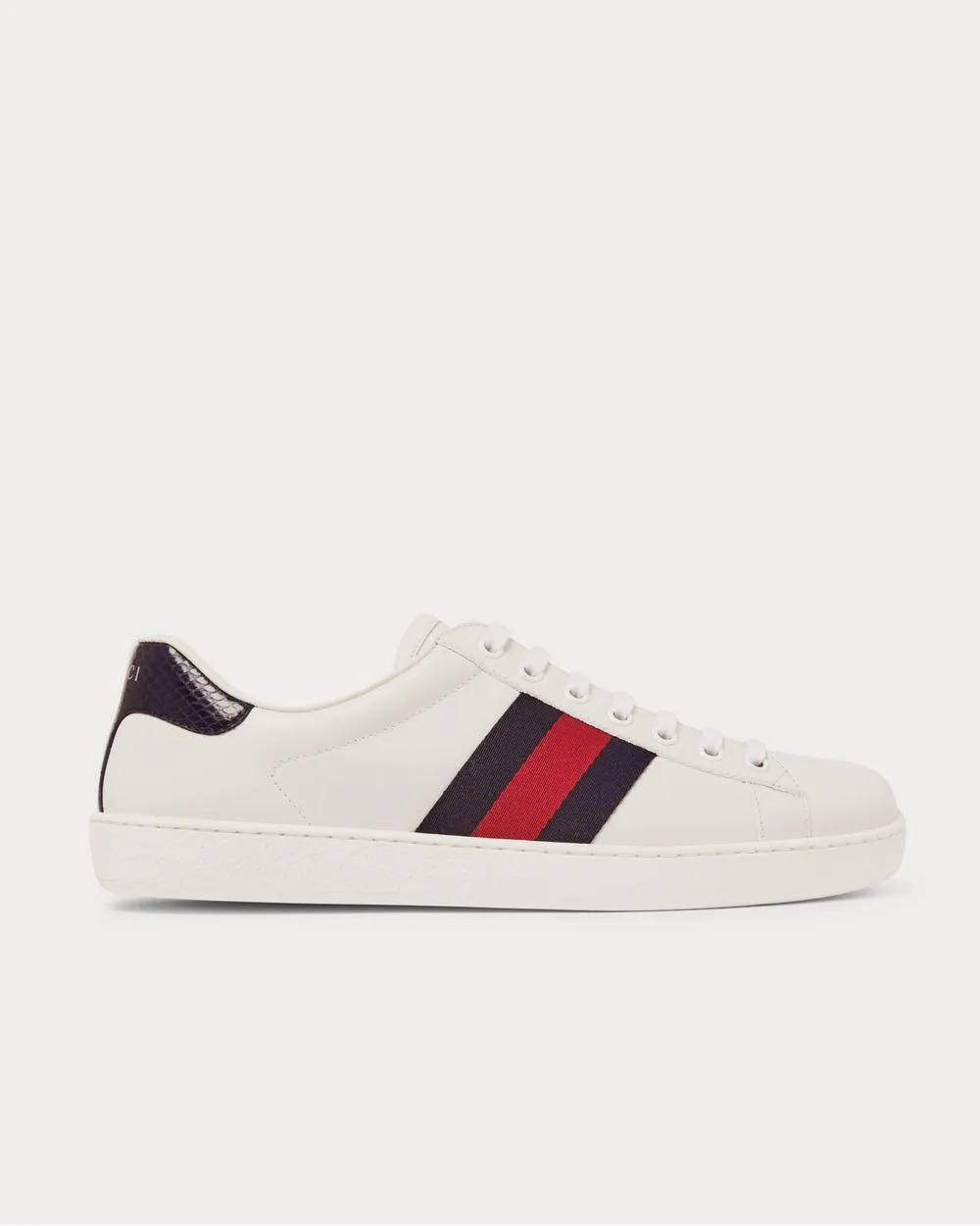 Ace Watersnake-Trimmed Leather  White low top sneakers