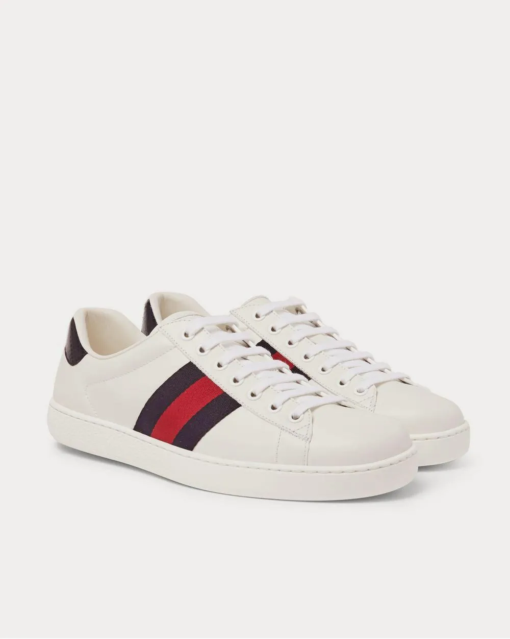 Ace Watersnake-Trimmed Leather  White low top sneakers