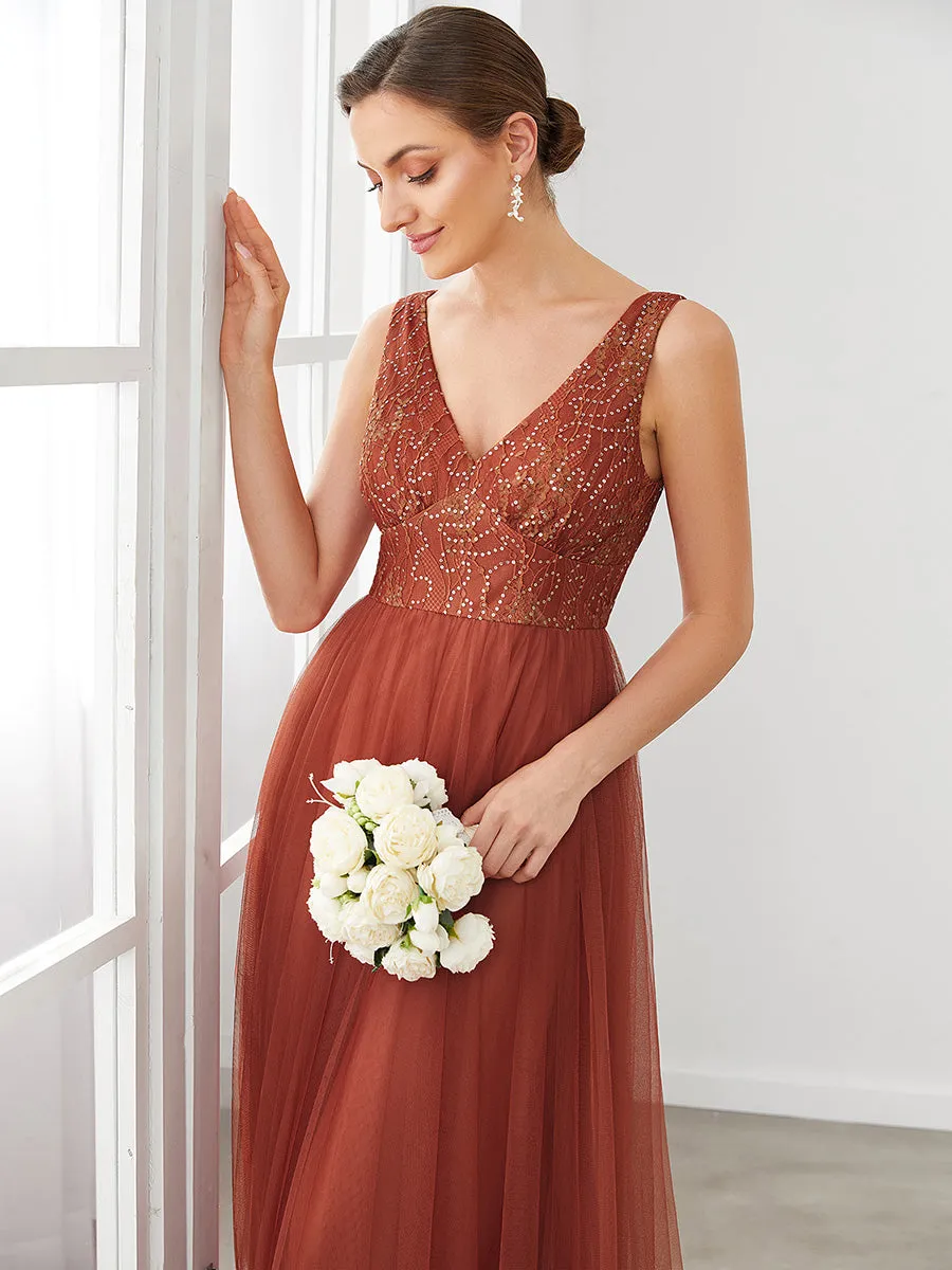 Adorable Deep V-neck Backless Bridesmaid Gown