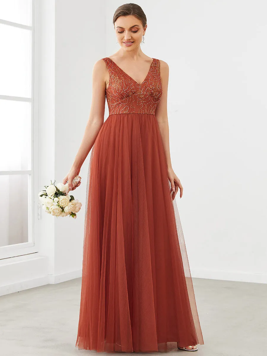 Adorable Deep V-neck Backless Bridesmaid Gown