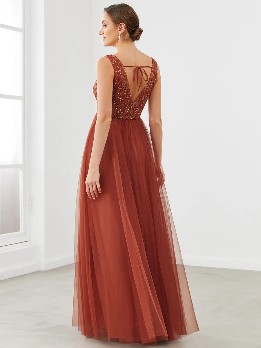 Adorable Deep V-neck Backless Bridesmaid Gown