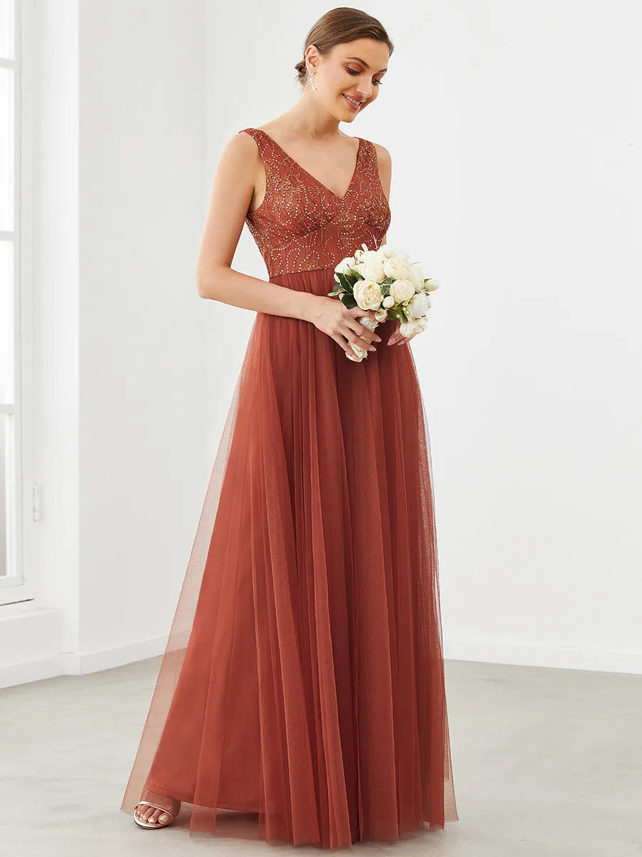 Adorable Deep V-neck Backless Bridesmaid Gown
