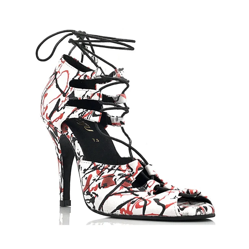 Alemana - Paint Splash - Adjustable Width Lace Up Latin Dance Shoes (Street Sole)