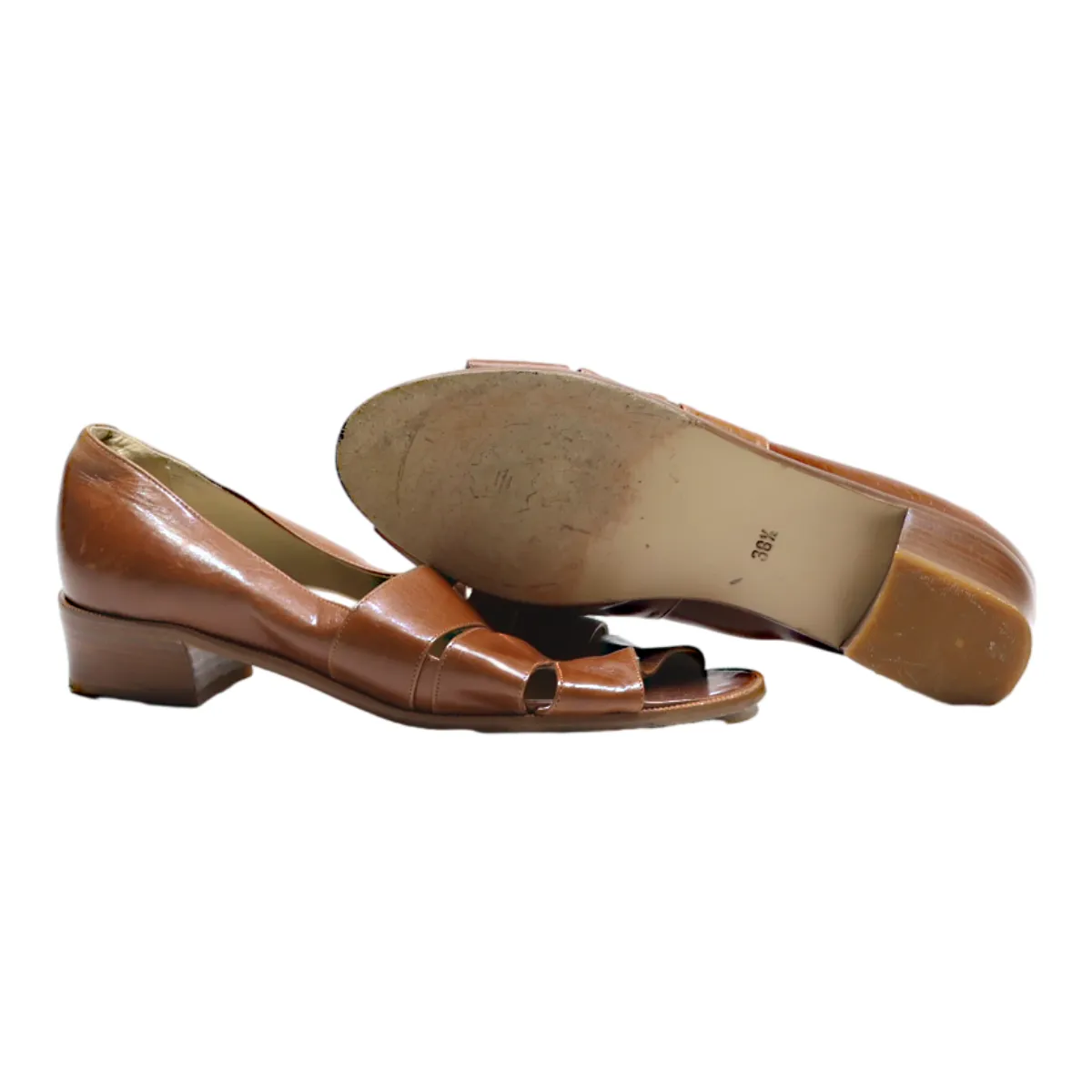 BALLY Peep Toe Heels Brown Leather Womens UK 5.5