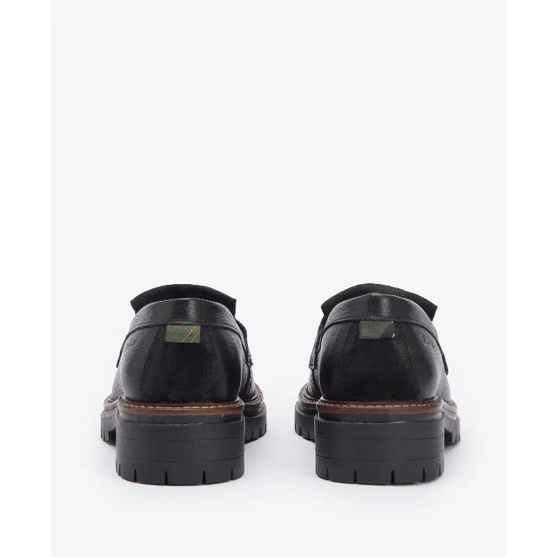 Barbour Dolores Leather Tassel Trim Ladies Loafer - Black