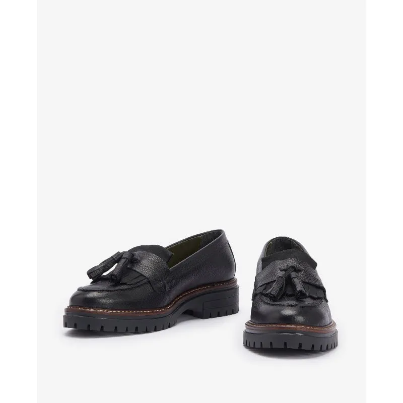 Barbour Dolores Leather Tassel Trim Ladies Loafer - Black