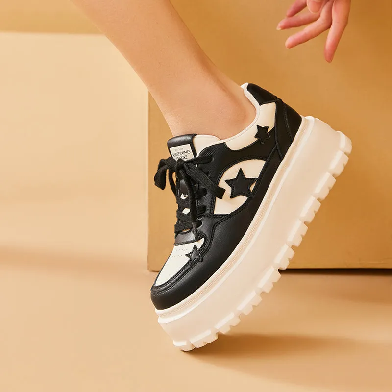 BeauToday Casual Round Toe Lightweight Platform Sneaker with Star Decoration for Women