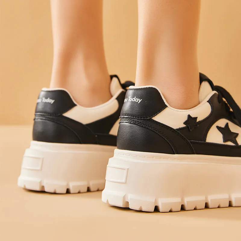 BeauToday Casual Round Toe Lightweight Platform Sneaker with Star Decoration for Women