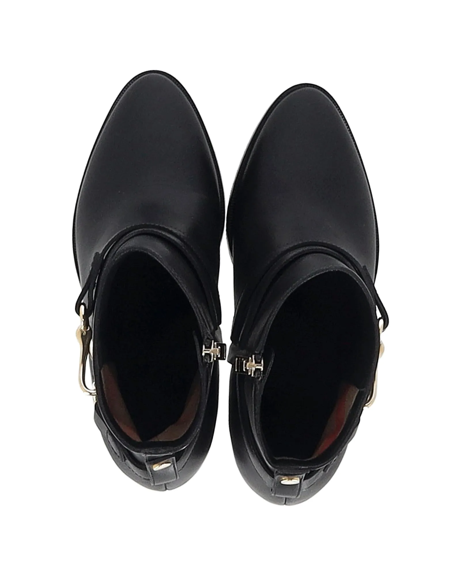 Buckle Block Heel Ankle Boots in Leather