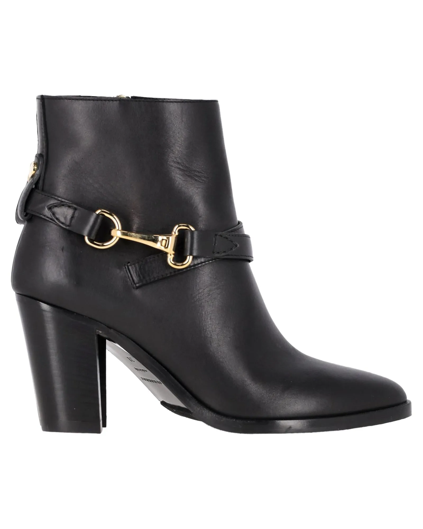 Buckle Block Heel Ankle Boots in Leather