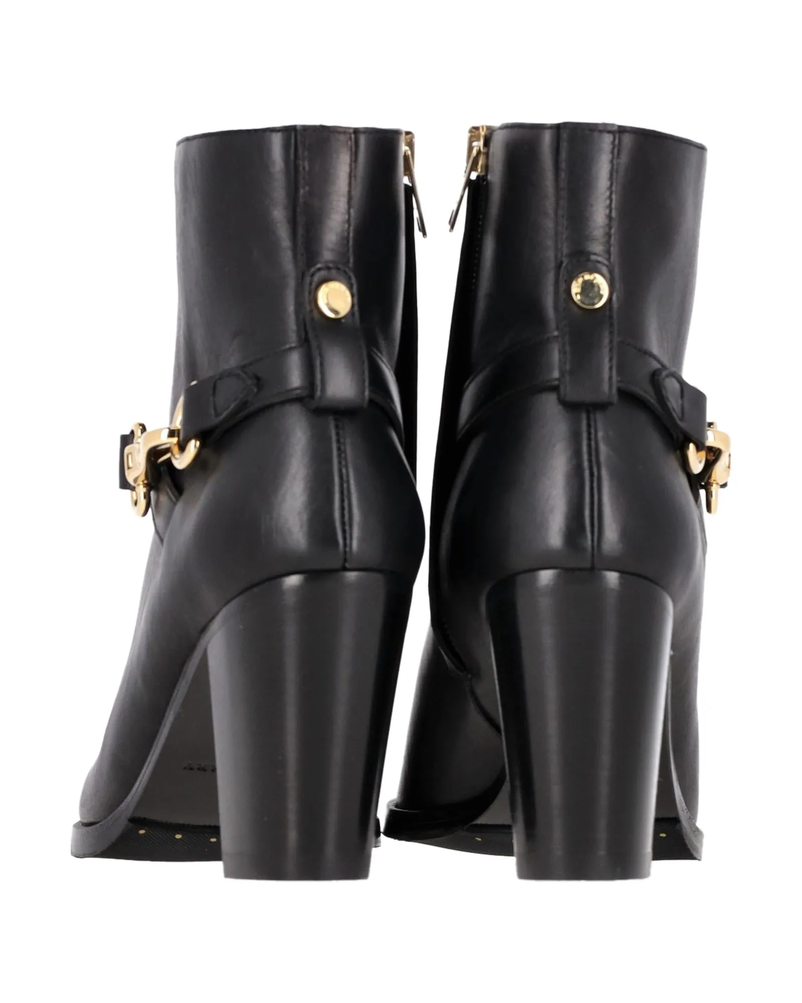 Buckle Block Heel Ankle Boots in Leather