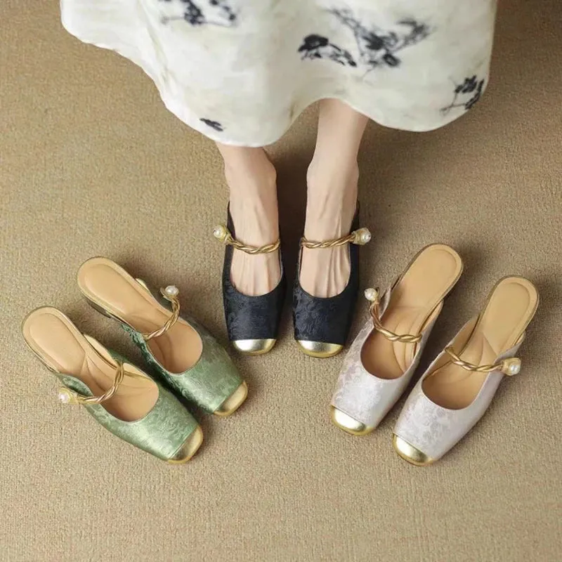 CHRIS Slipper or Slingback Pearl Accent Slip-On Shoes