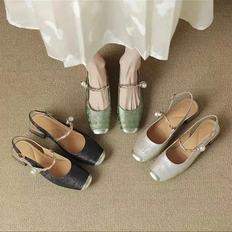 CHRIS Slipper or Slingback Pearl Accent Slip-On Shoes