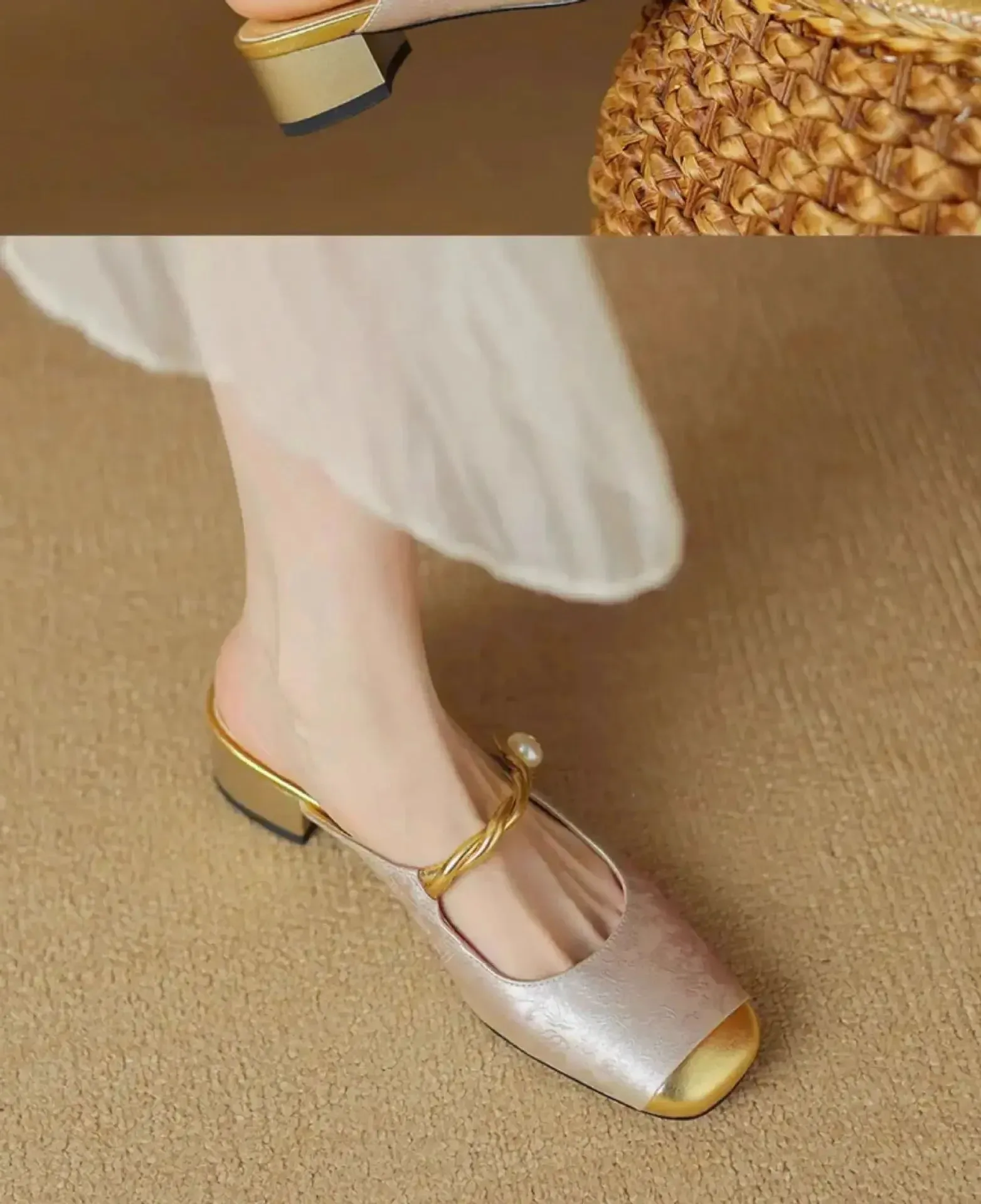 CHRIS Slipper or Slingback Pearl Accent Slip-On Shoes