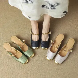 CHRIS Slipper or Slingback Pearl Accent Slip-On Shoes