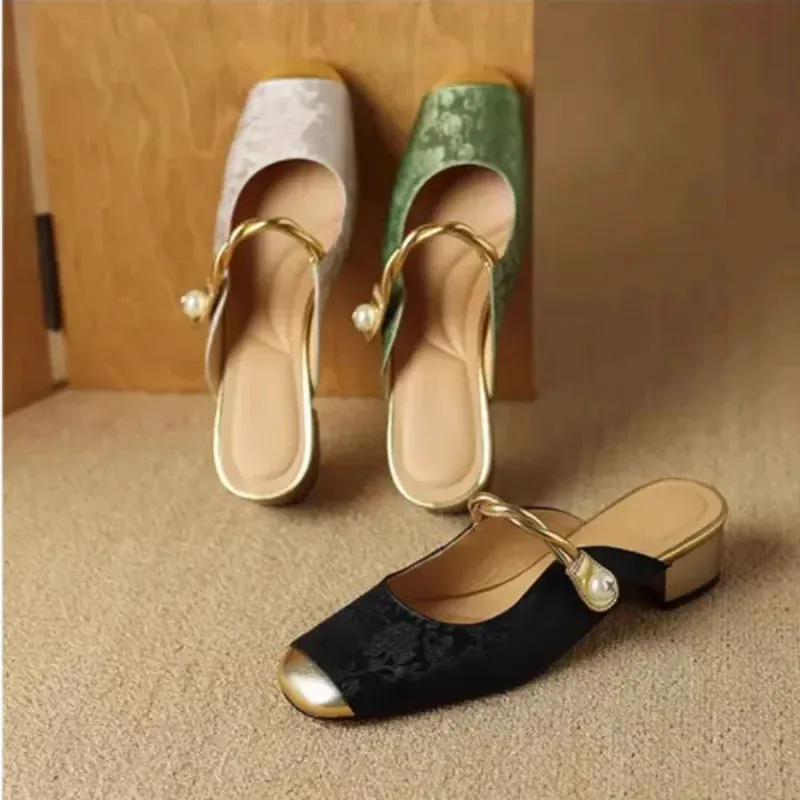 CHRIS Slipper or Slingback Pearl Accent Slip-On Shoes