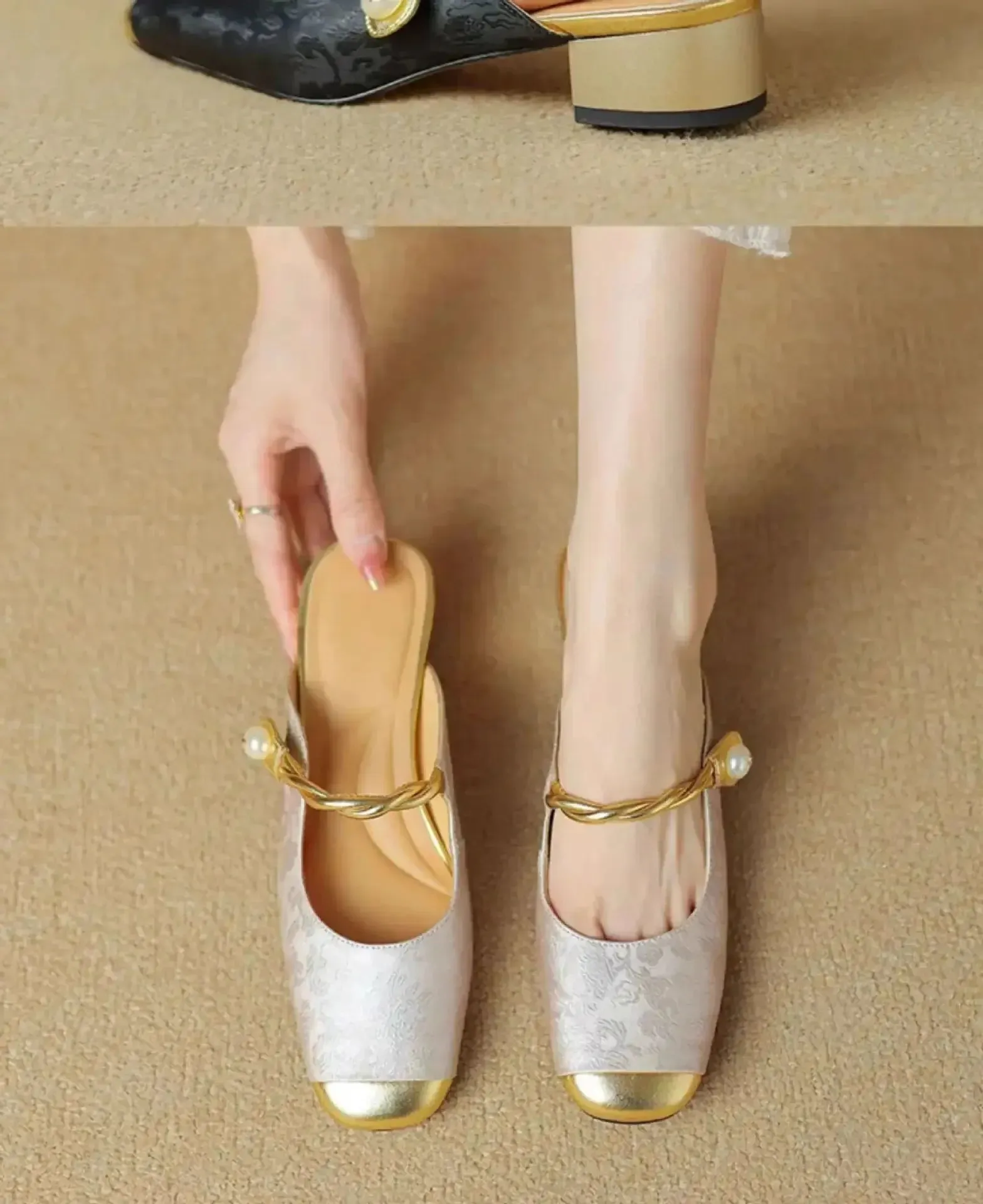 CHRIS Slipper or Slingback Pearl Accent Slip-On Shoes
