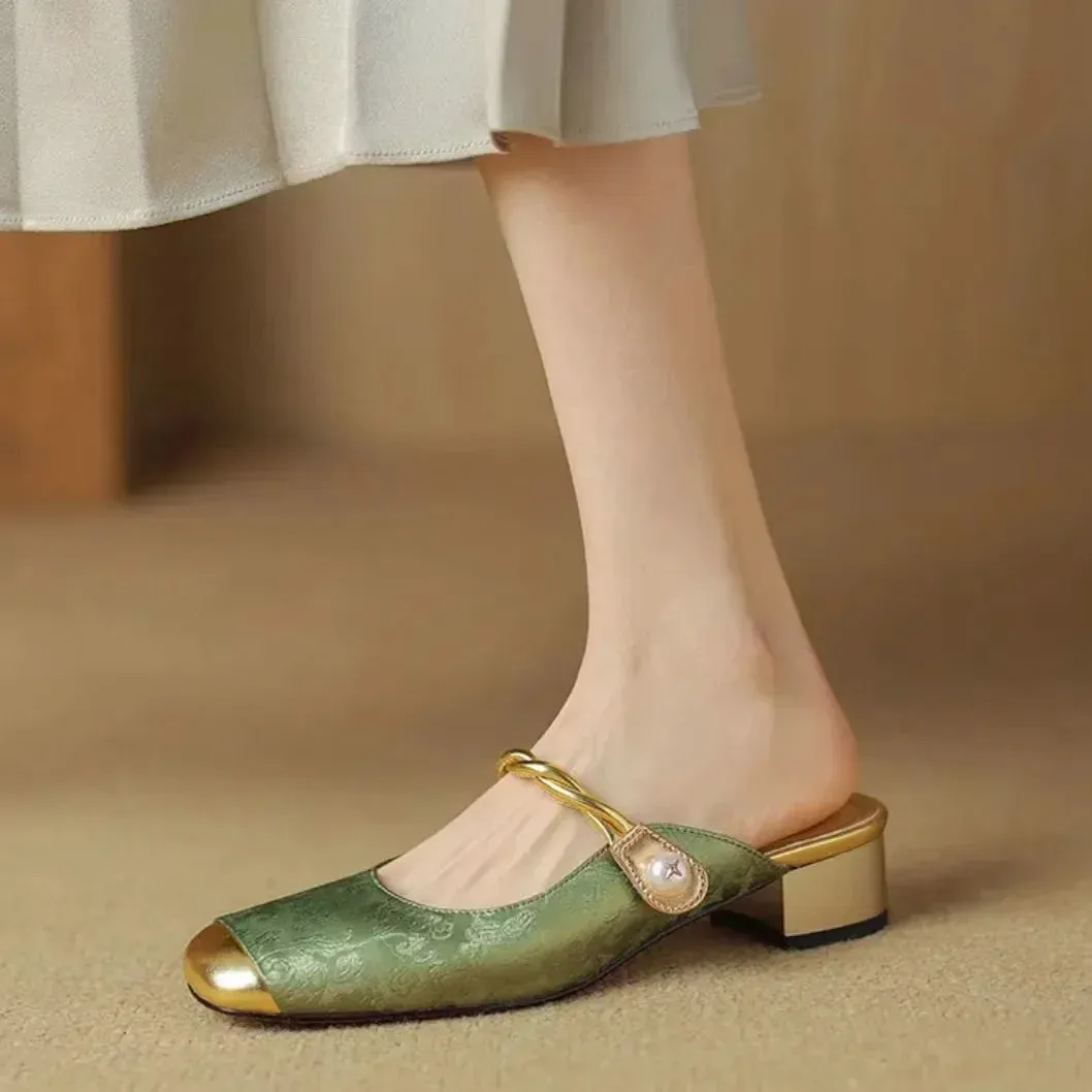 CHRIS Slipper or Slingback Pearl Accent Slip-On Shoes