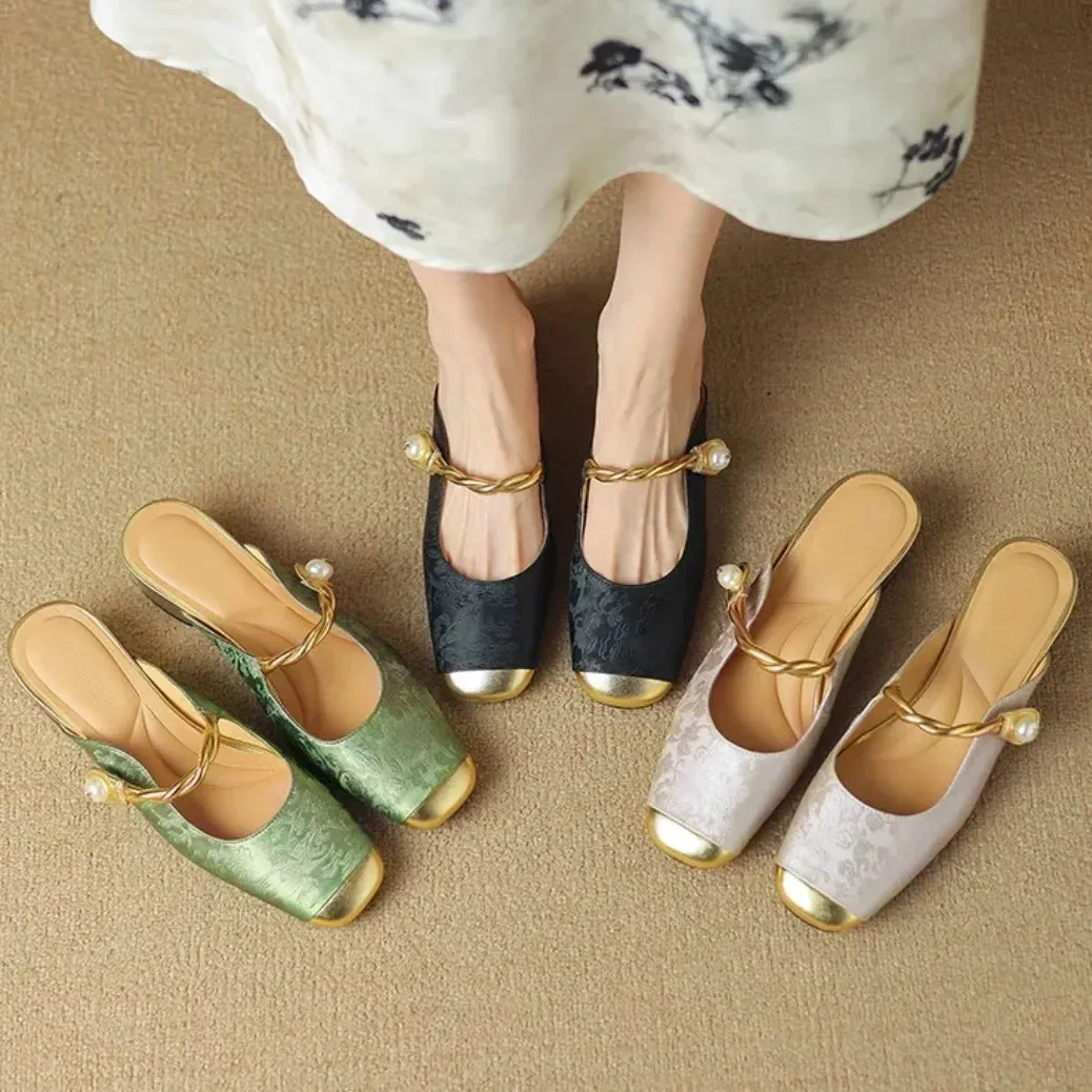 CHRIS Slipper or Slingback Pearl Accent Slip-On Shoes