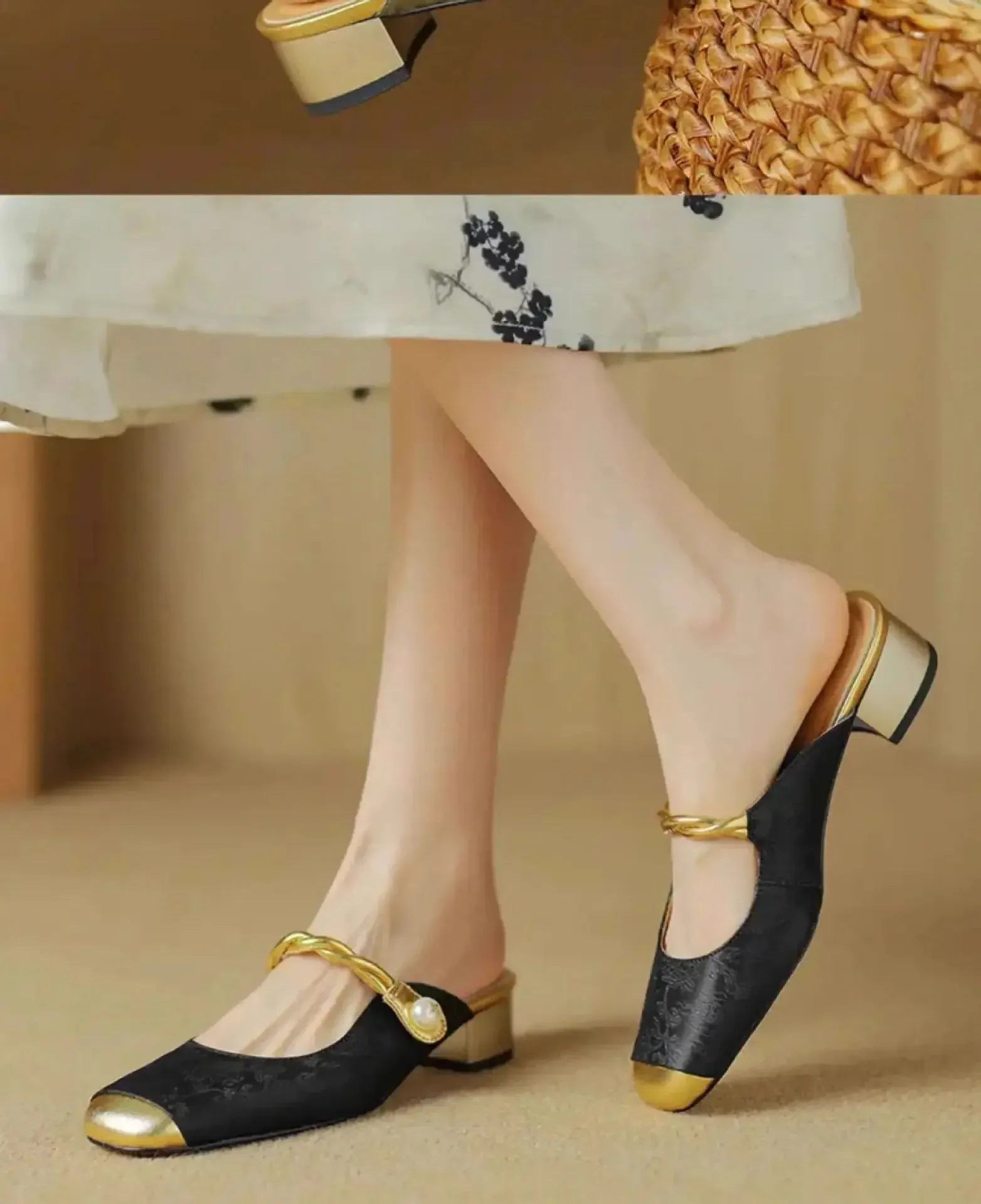 CHRIS Slipper or Slingback Pearl Accent Slip-On Shoes