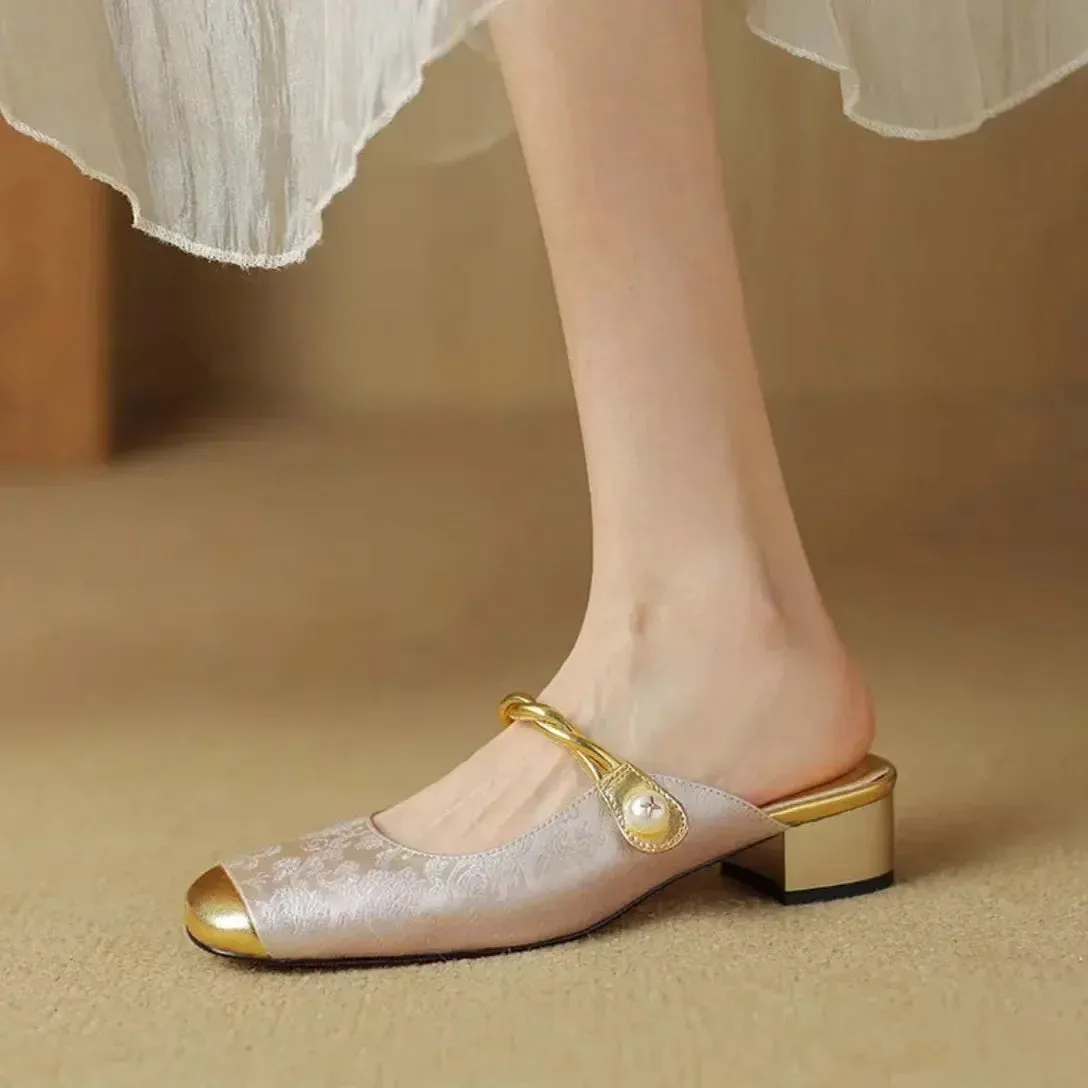 CHRIS Slipper or Slingback Pearl Accent Slip-On Shoes