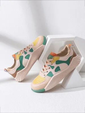 Color Block Letter Patch Decor Lace-up Front Skate Shoes