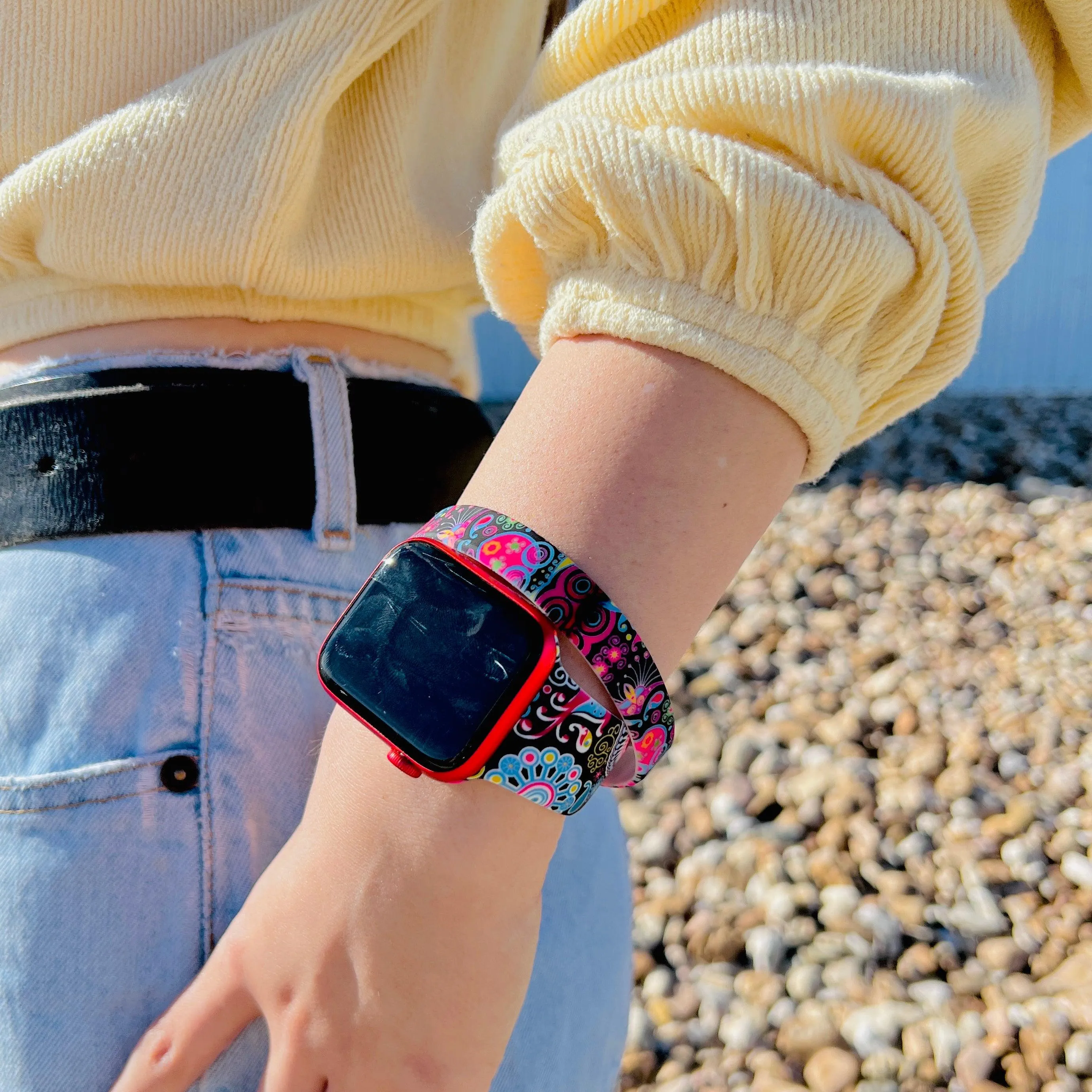 Colorful Black Paisley Silicone Bracelet Stack