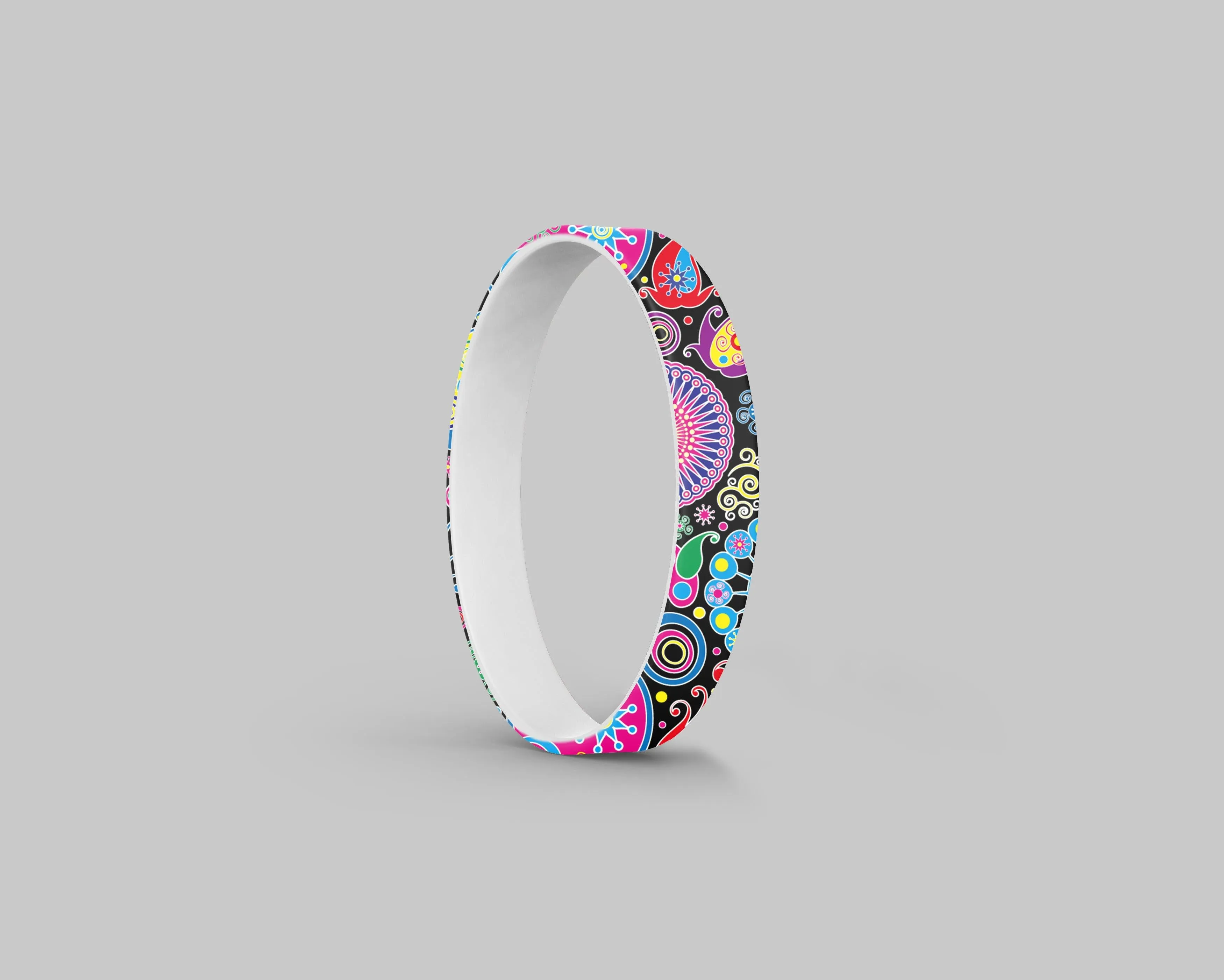 Colorful Black Paisley Silicone Bracelet Stack
