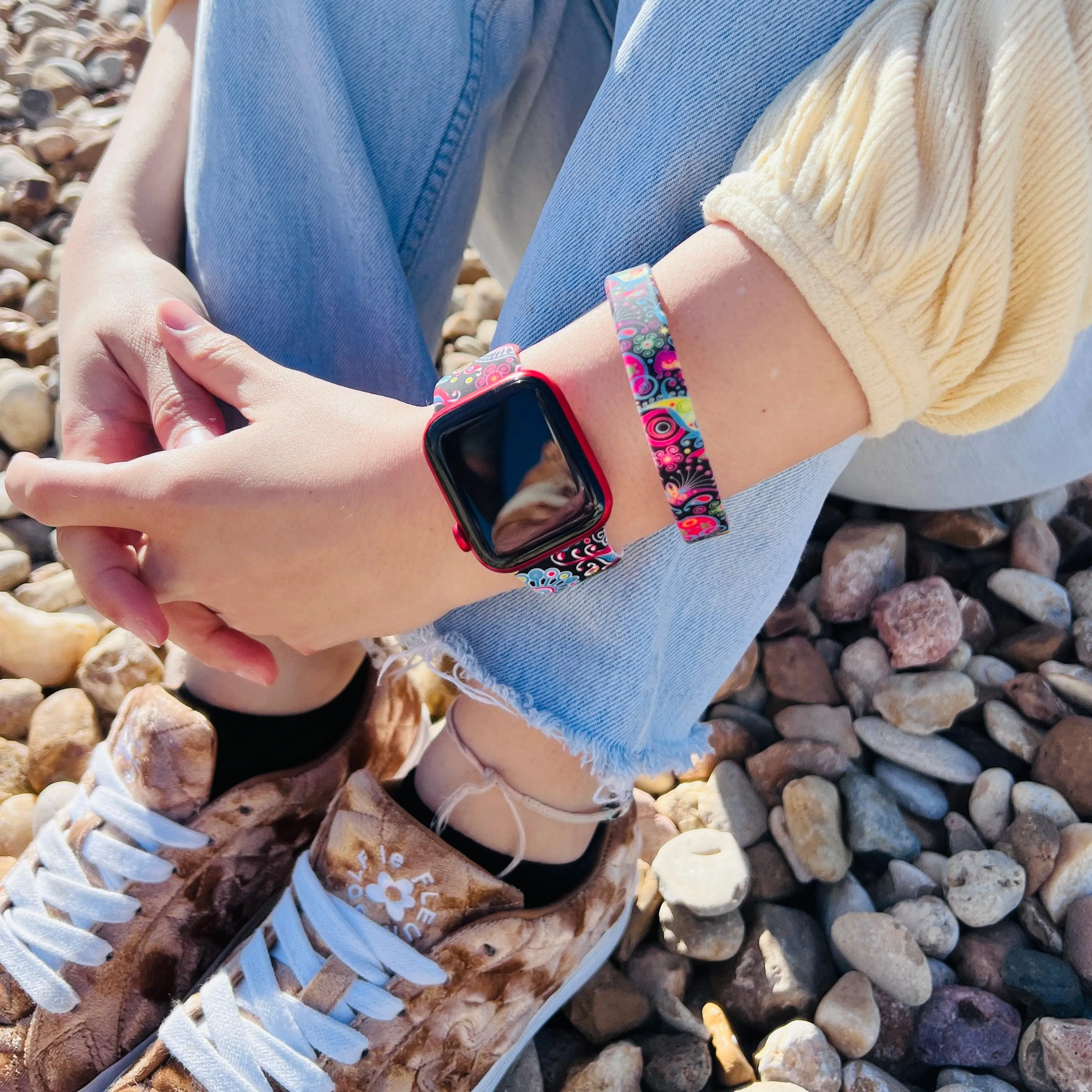 Colorful Black Paisley Silicone Bracelet Stack
