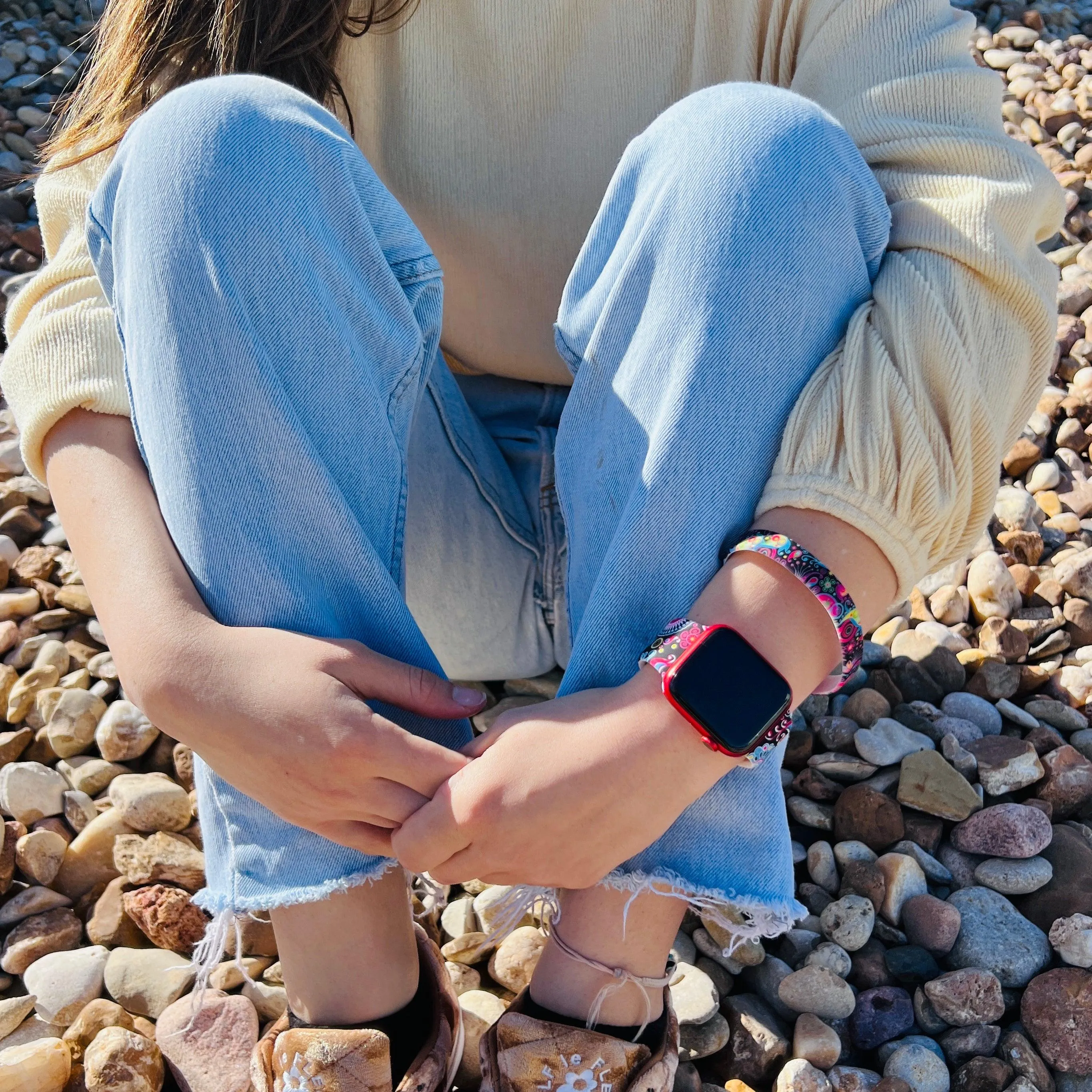 Colorful Black Paisley Silicone Bracelet Stack