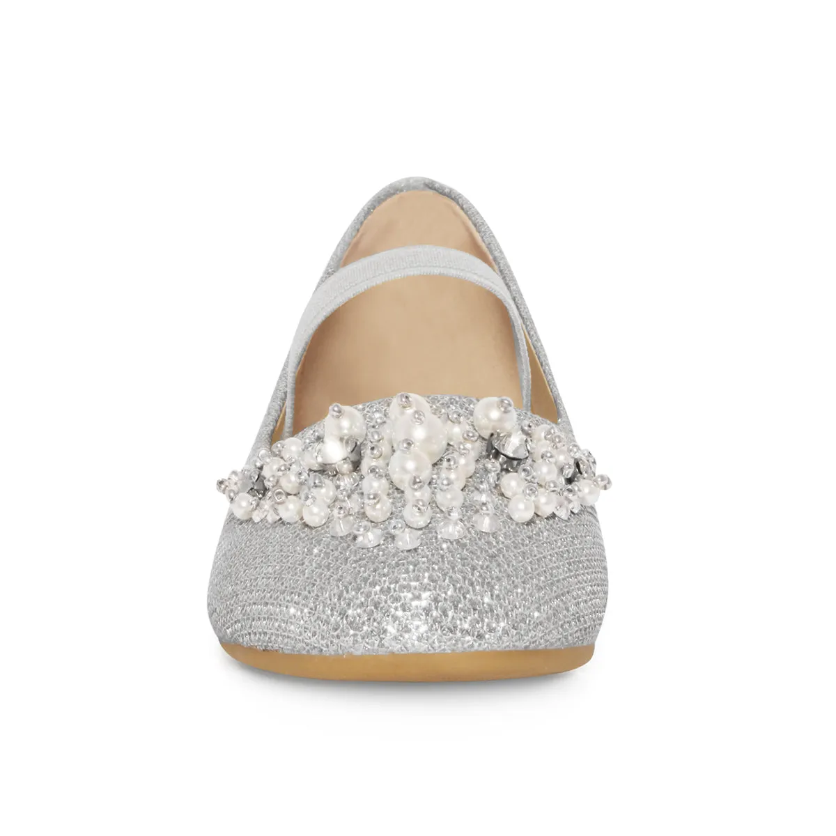 DAHLIA KIDS PEARL & DIAMANTE EMBELLISHED FLATFORM SHOES IN SILVER