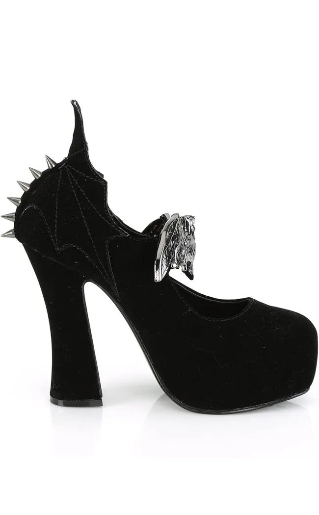DEMON-18 Black Velvet Mary Jane Heels