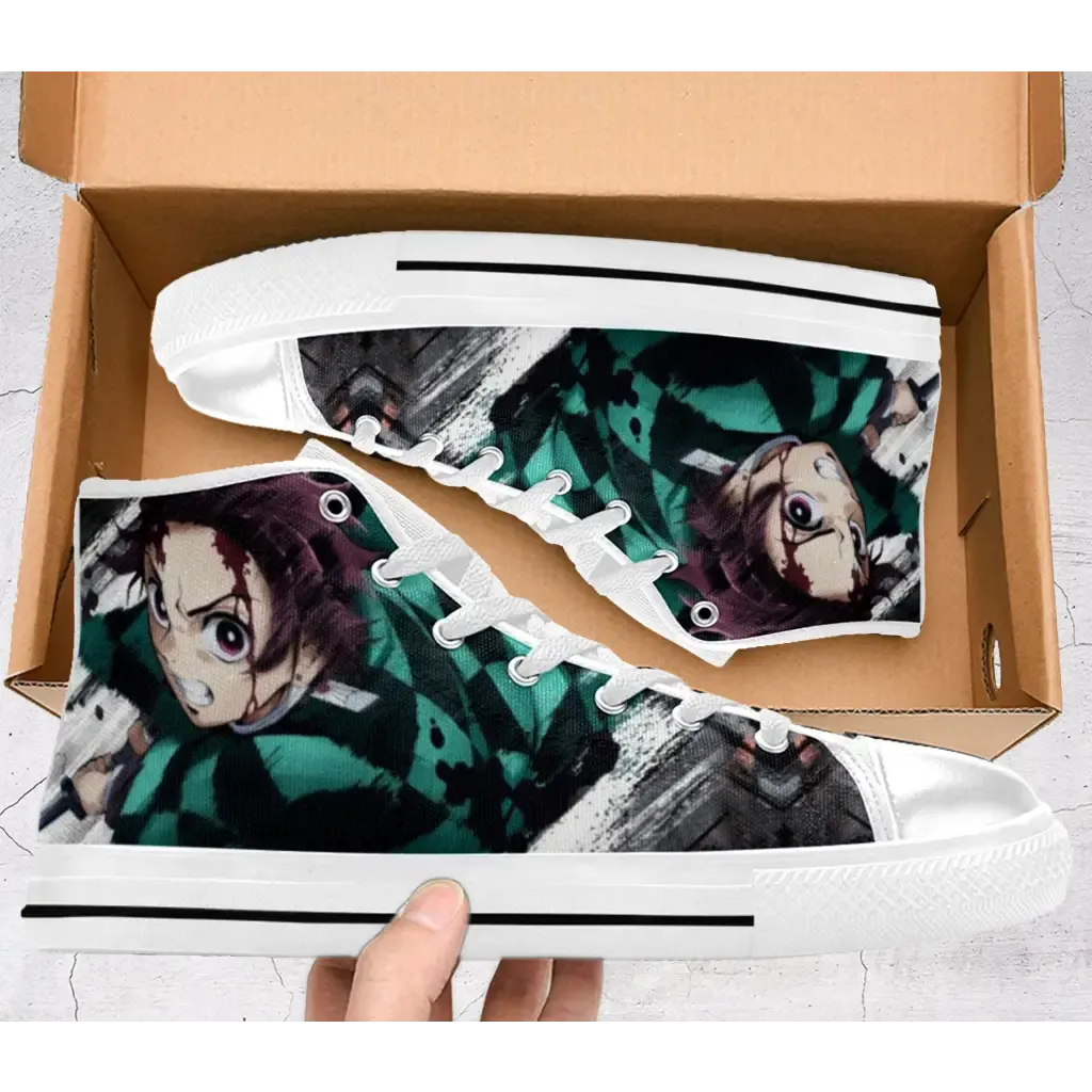 Demon Slayer Kimetsu no Yaiba Tanjiro Kamado Shoes High Top Sneakers for Kids and Adults