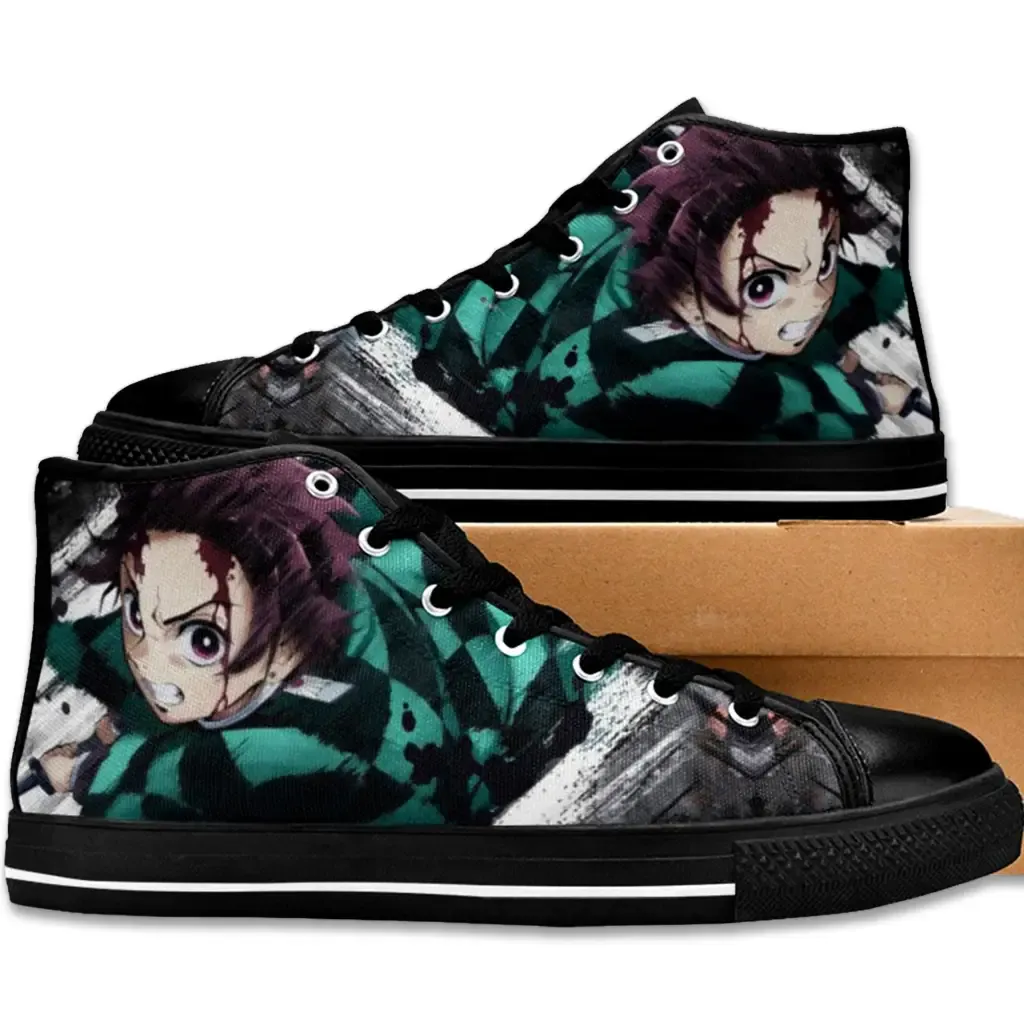 Demon Slayer Kimetsu no Yaiba Tanjiro Kamado Shoes High Top Sneakers for Kids and Adults