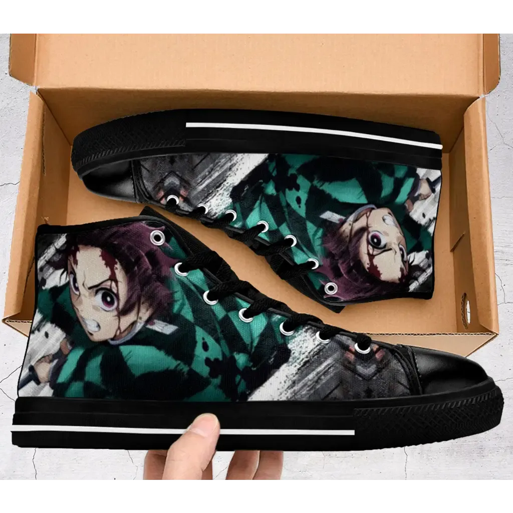 Demon Slayer Kimetsu no Yaiba Tanjiro Kamado Shoes High Top Sneakers for Kids and Adults