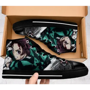 Demon Slayer Kimetsu no Yaiba Tanjiro Kamado Shoes High Top Sneakers for Kids and Adults