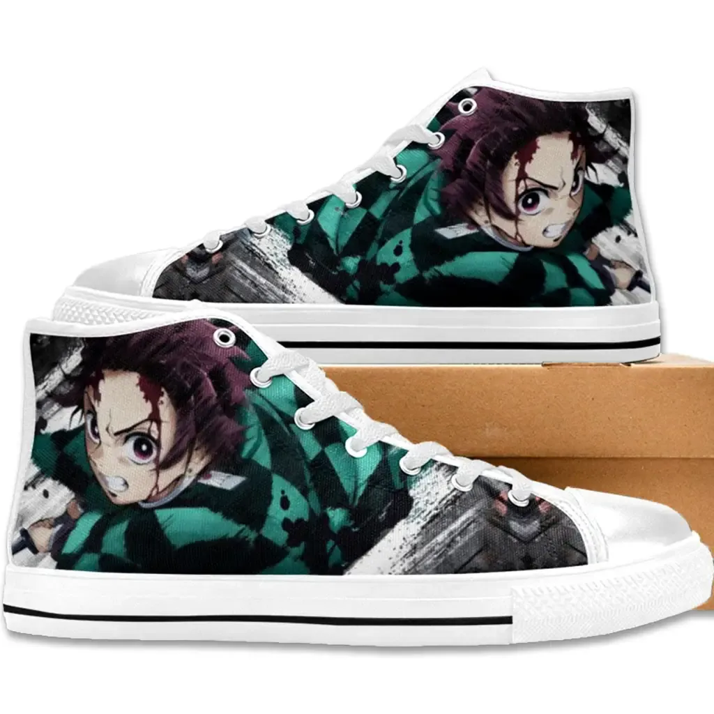 Demon Slayer Kimetsu no Yaiba Tanjiro Kamado Shoes High Top Sneakers for Kids and Adults