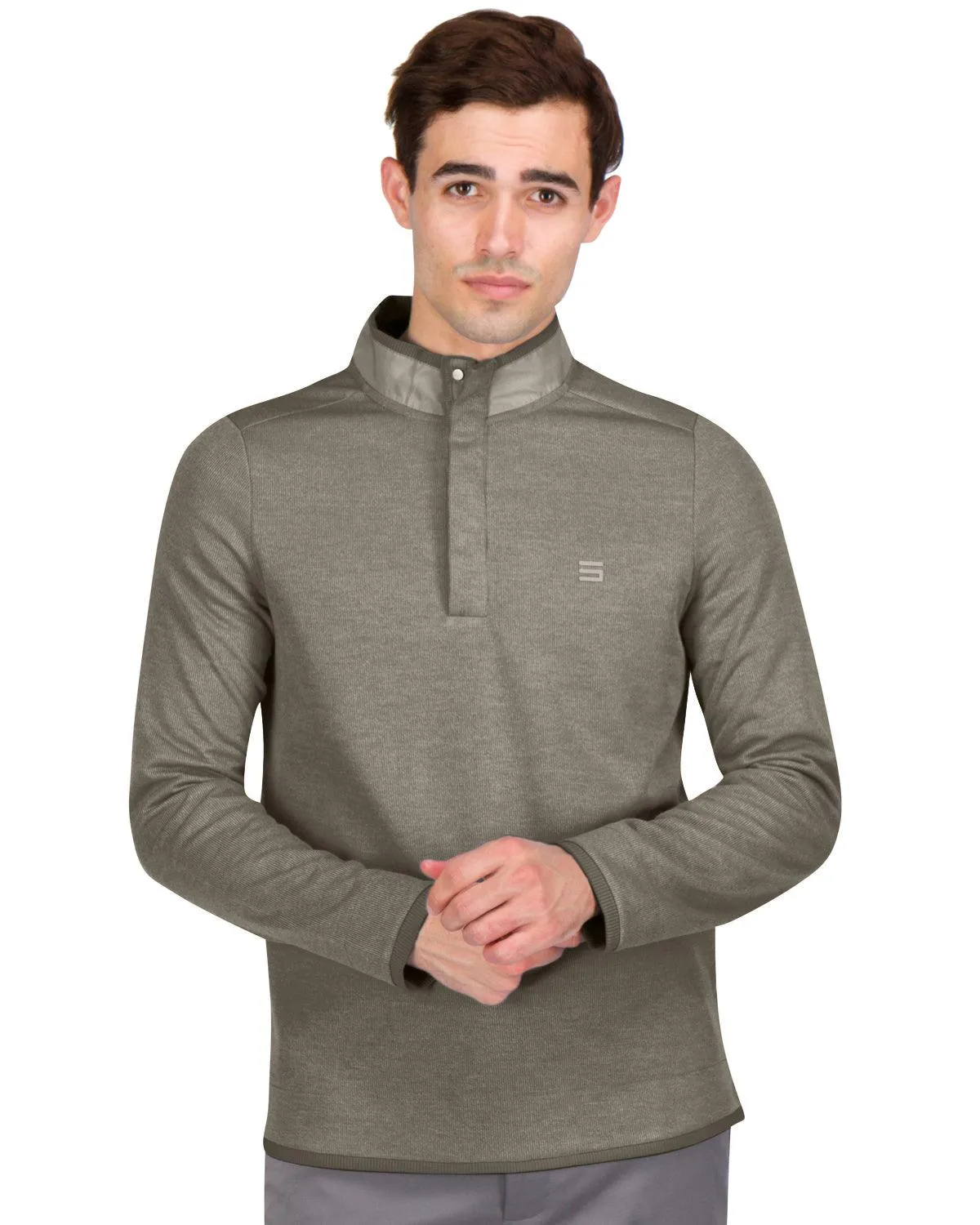Fleece Half-Zip Mock-Neck Buttoned Golf Sweater