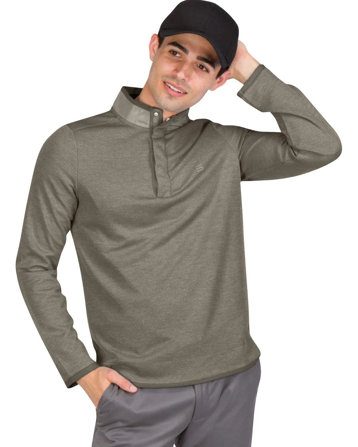 Fleece Half-Zip Mock-Neck Buttoned Golf Sweater