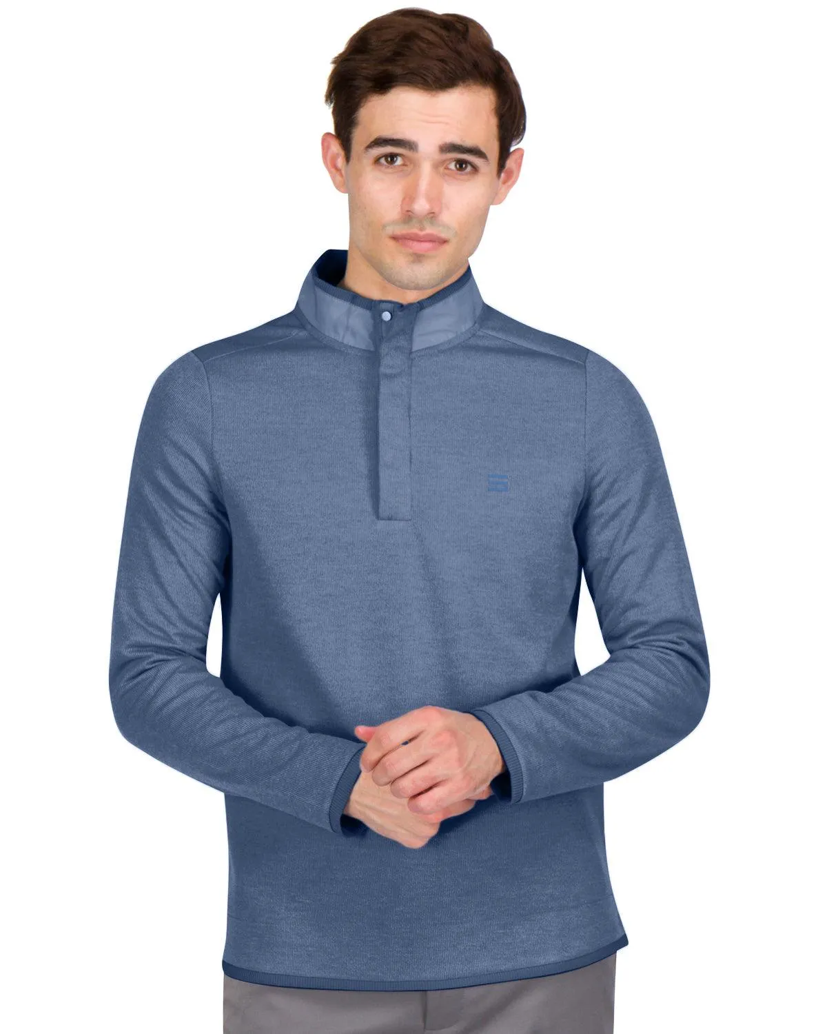 Fleece Half-Zip Mock-Neck Buttoned Golf Sweater