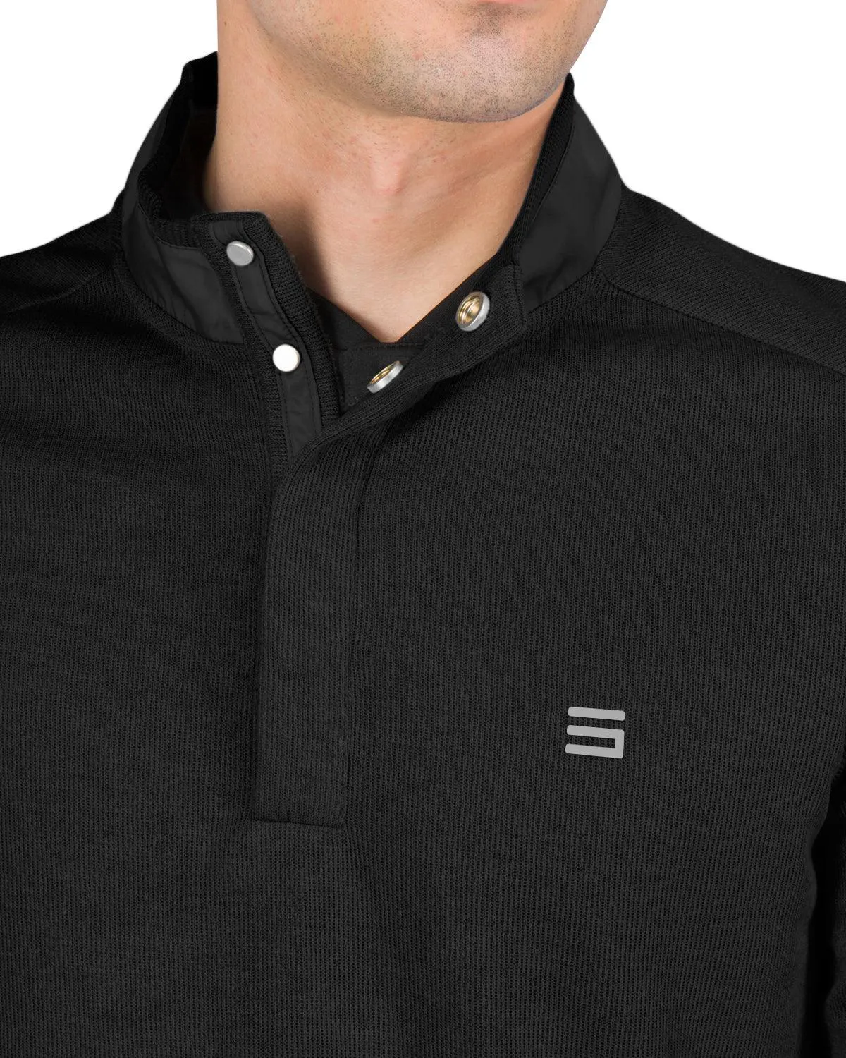 Fleece Half-Zip Mock-Neck Buttoned Golf Sweater