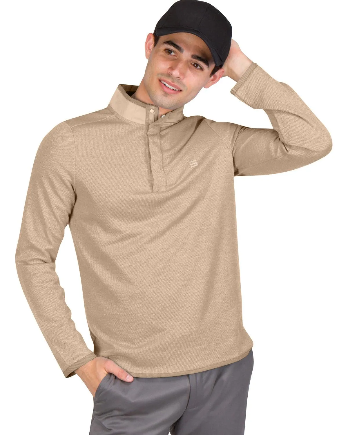 Fleece Half-Zip Mock-Neck Buttoned Golf Sweater