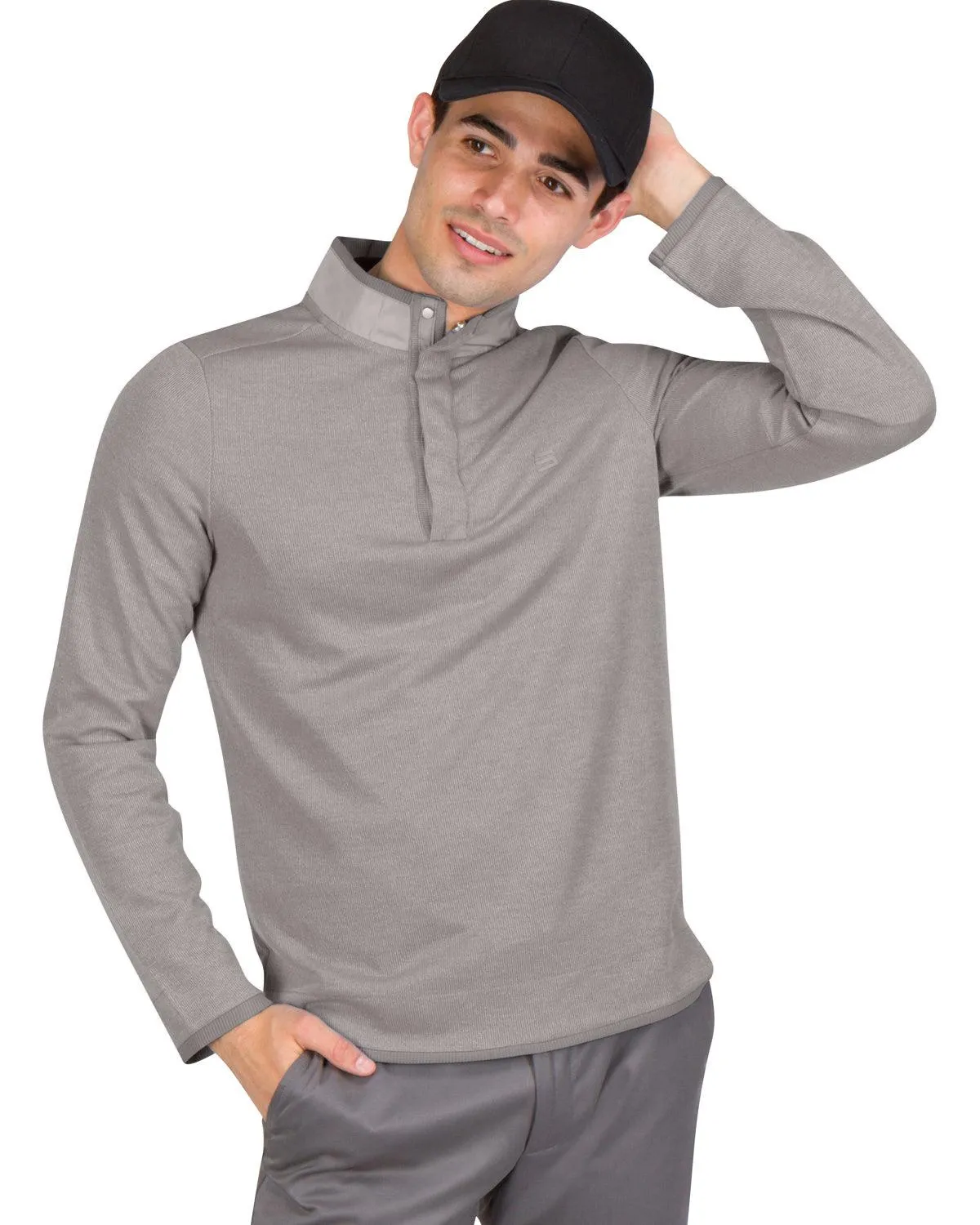 Fleece Half-Zip Mock-Neck Buttoned Golf Sweater