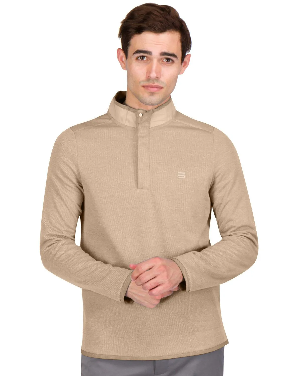 Fleece Half-Zip Mock-Neck Buttoned Golf Sweater
