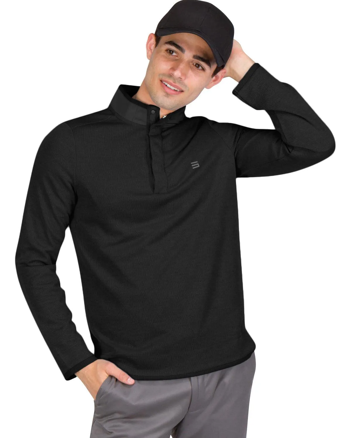 Fleece Half-Zip Mock-Neck Buttoned Golf Sweater
