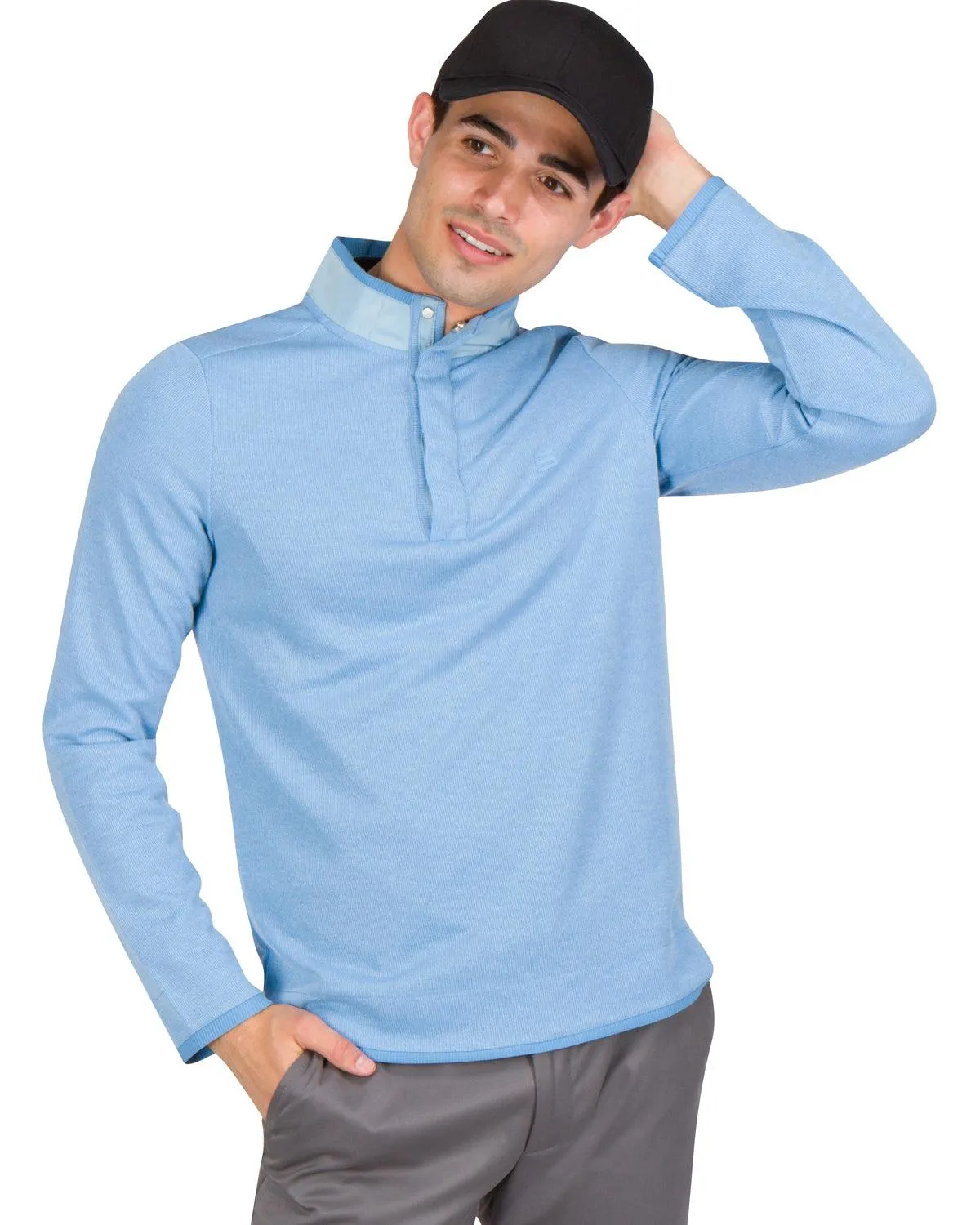 Fleece Half-Zip Mock-Neck Buttoned Golf Sweater