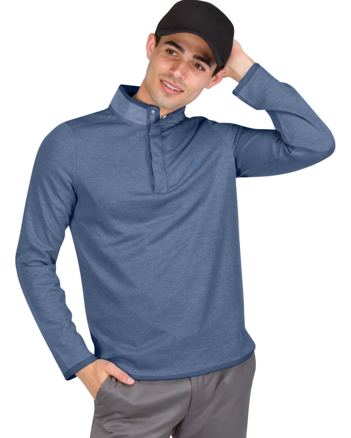 Fleece Half-Zip Mock-Neck Buttoned Golf Sweater