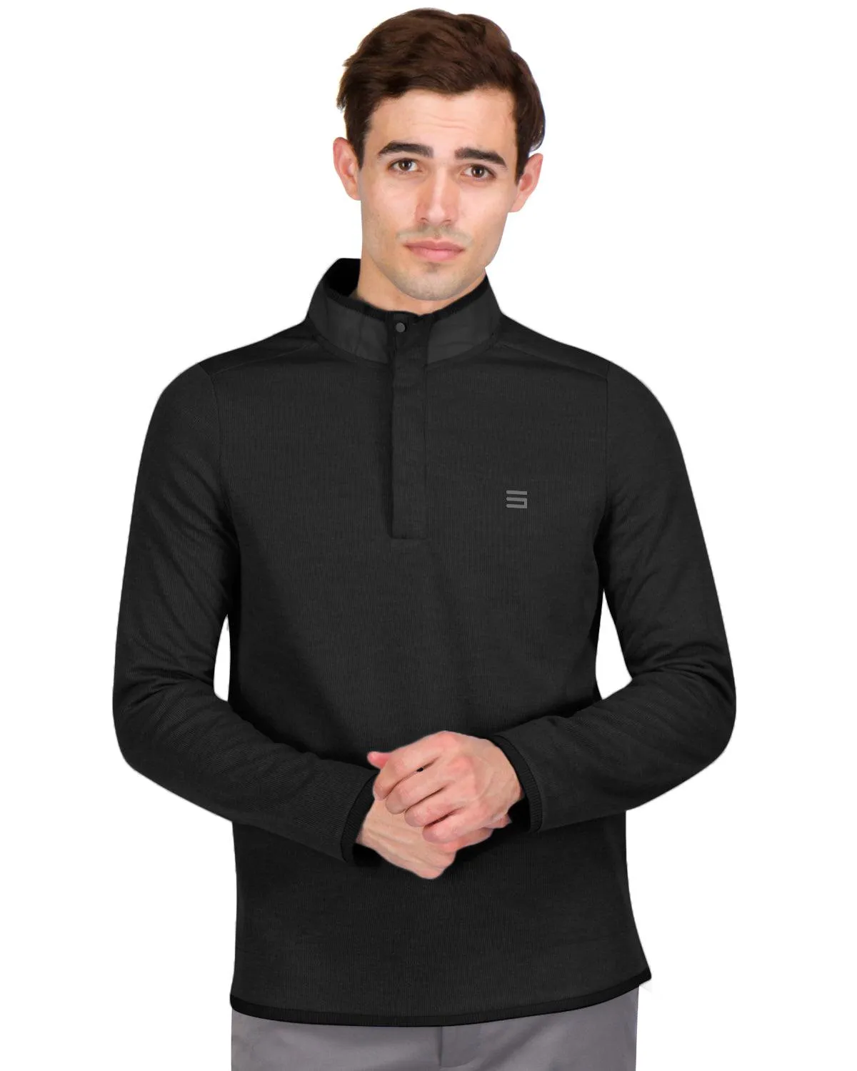 Fleece Half-Zip Mock-Neck Buttoned Golf Sweater